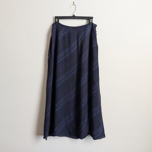 100% Silk Valerie Stevens Navy Diagonal Stripe Maxi Skirt
